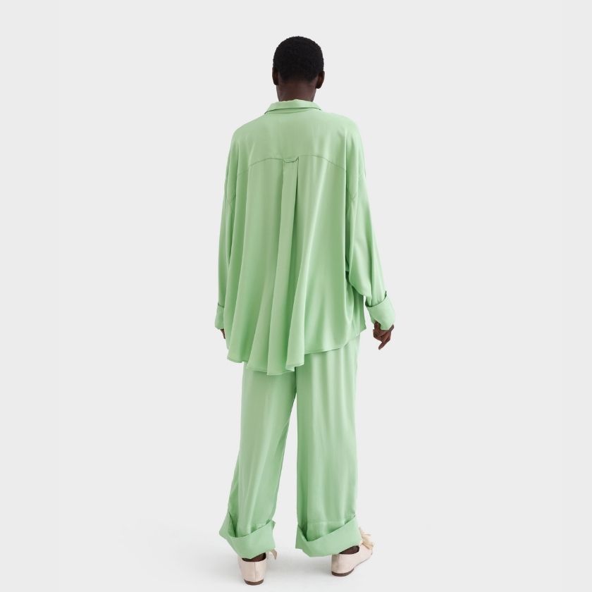 Kortney Kardashian's Green Striped Silk Pajama Set